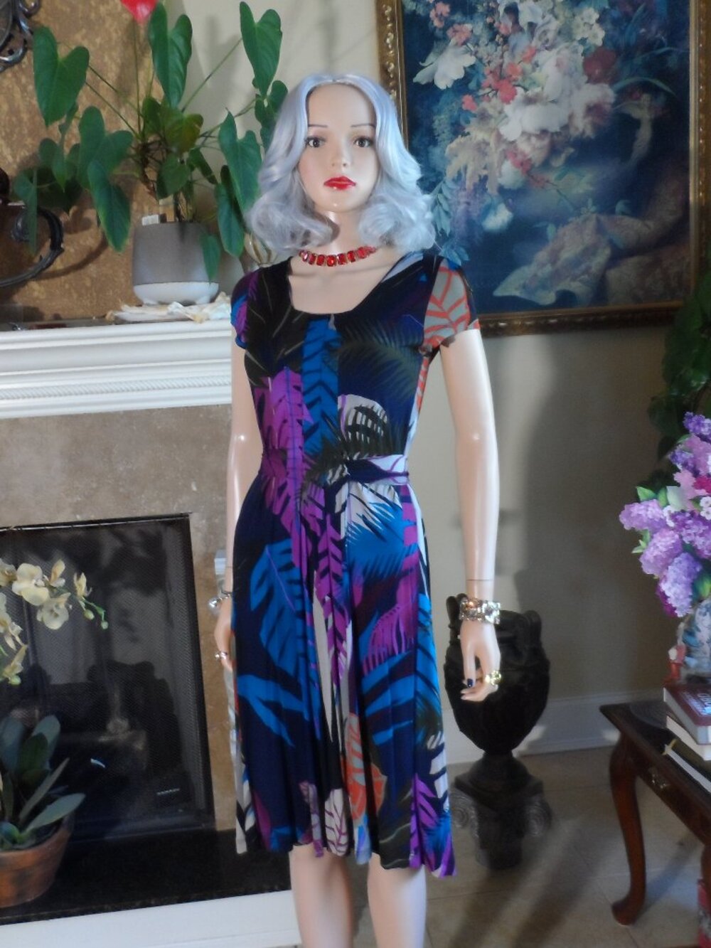 Etro Milano Multicolor Tropical Print Belted Midi Dress Size IT 42 US 6